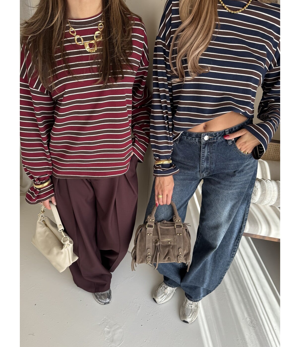 Longsleeve gestreept bordeaux/bruin | Lieke