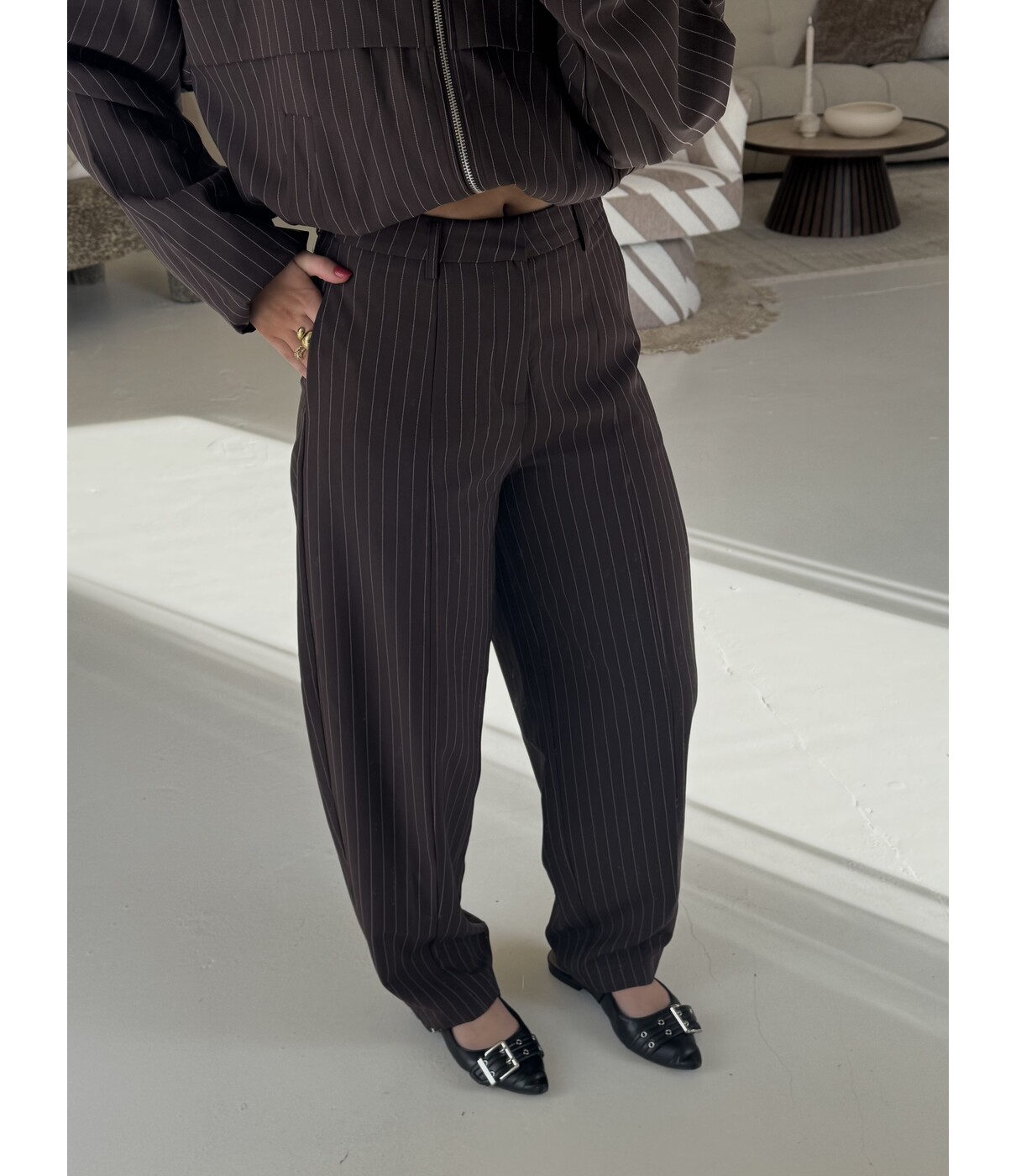 Pantalon gestreept bruin | Isaura