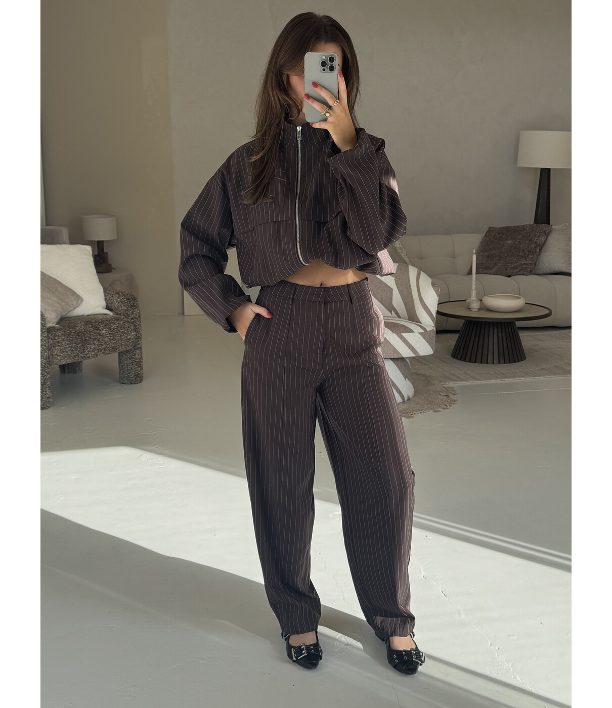 Pantalon gestreept bruin | Isaura