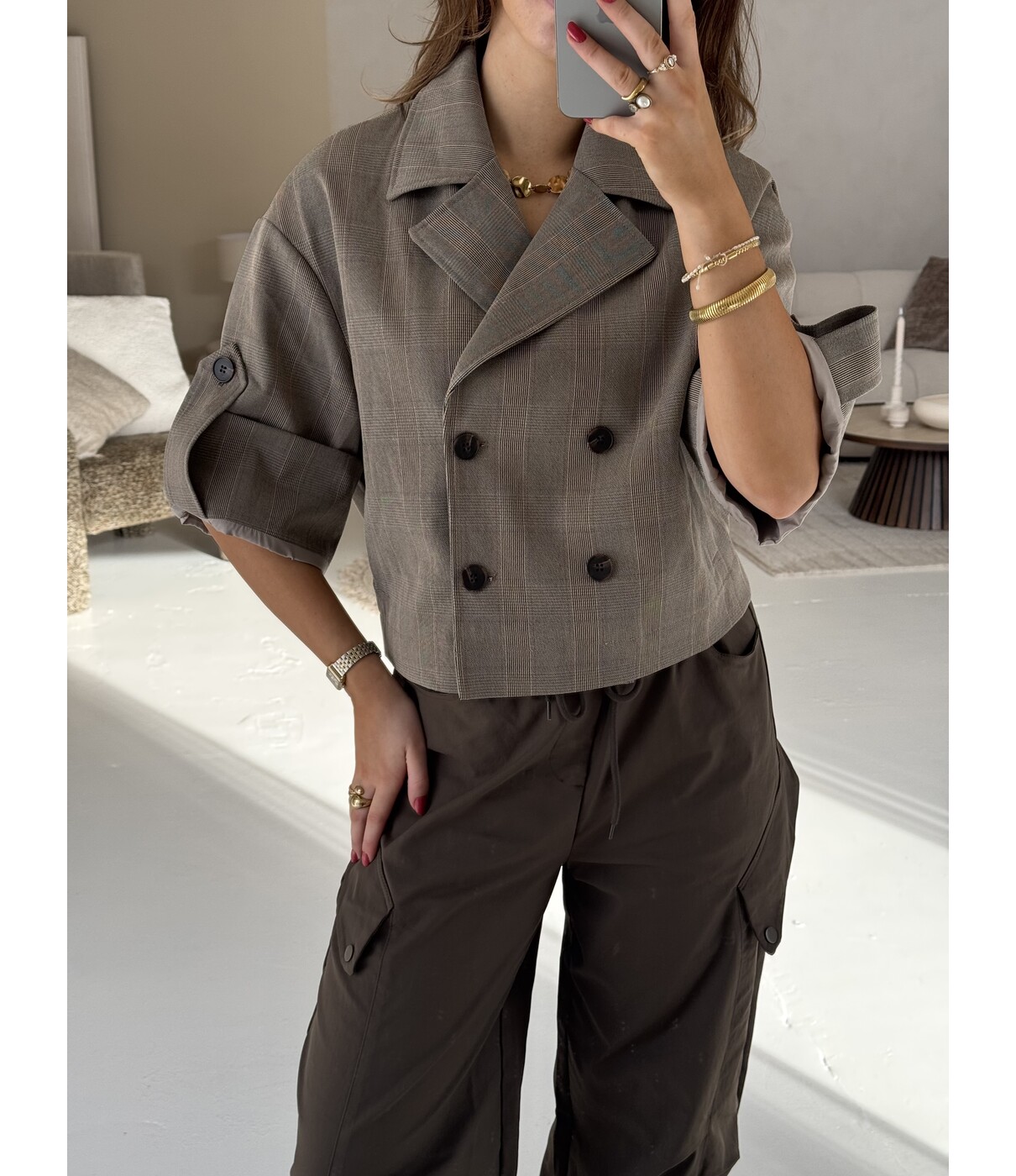 Jasje geruit camel | Olivia