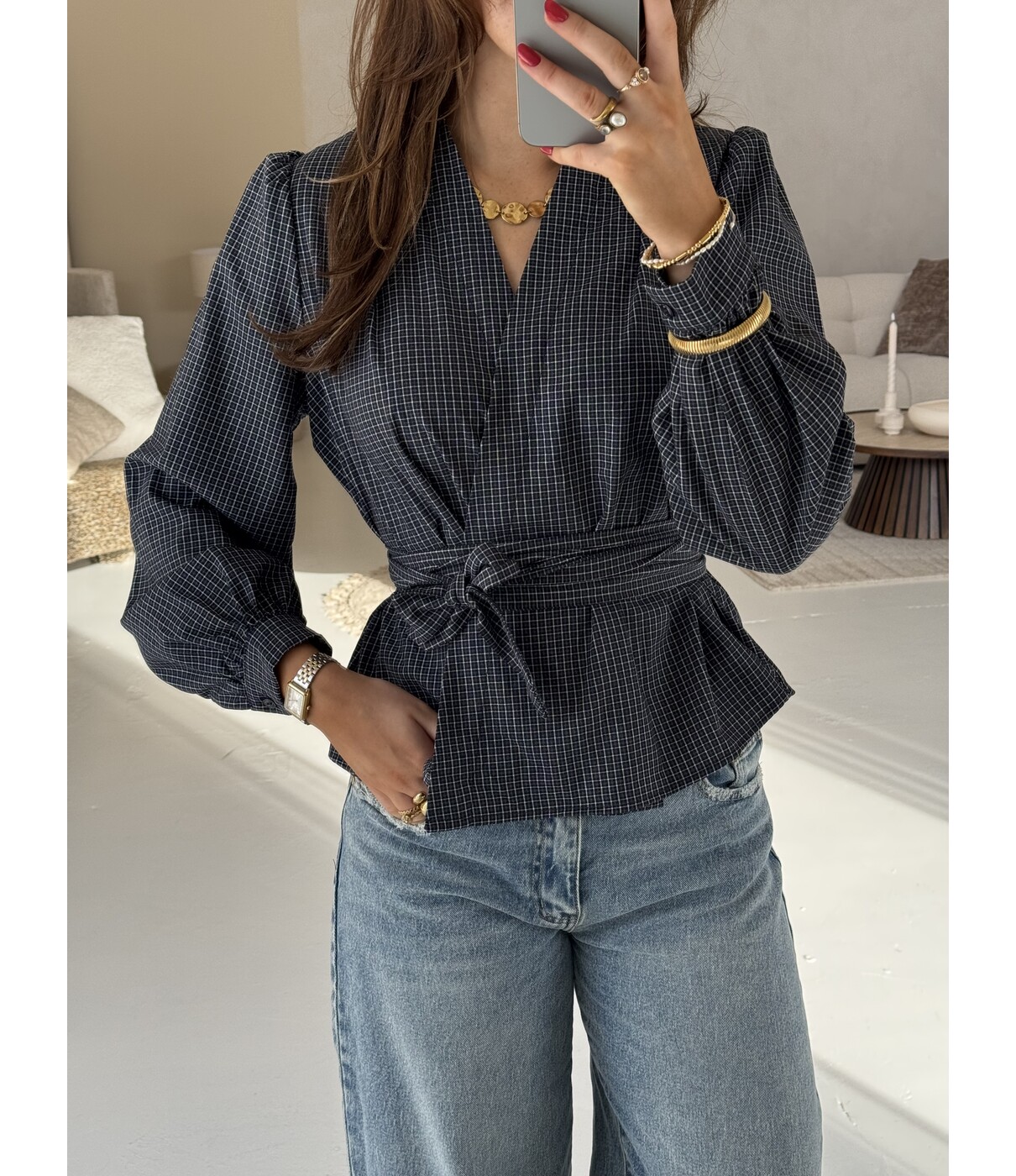 Blouse geruit blauw | Suze