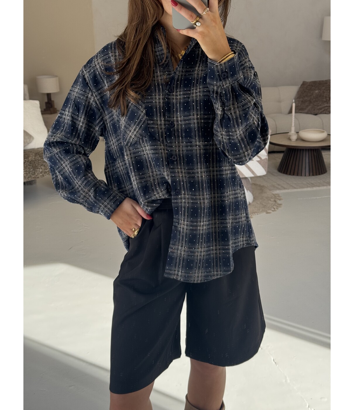 Blouse geruit blauw glitters | Clara