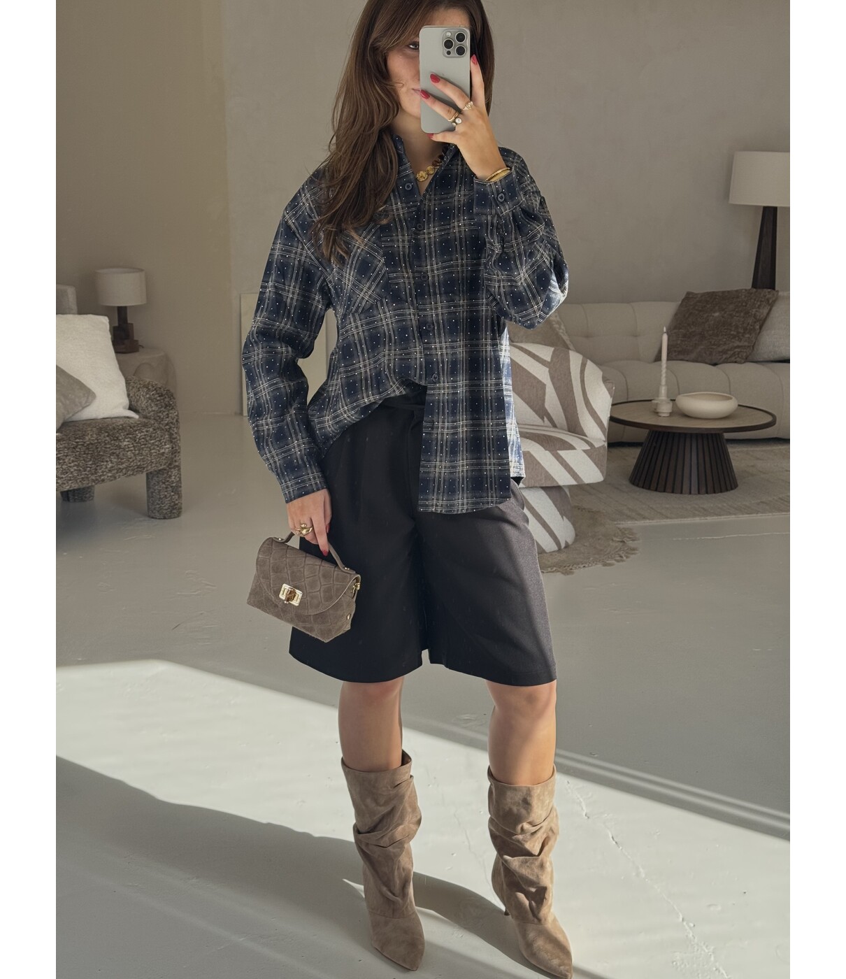 Blouse geruit blauw glitters | Clara