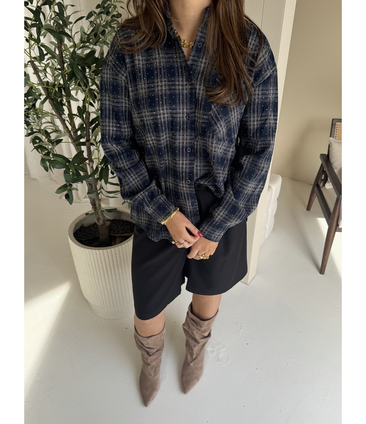 Blouse geruit blauw glitters | Clara