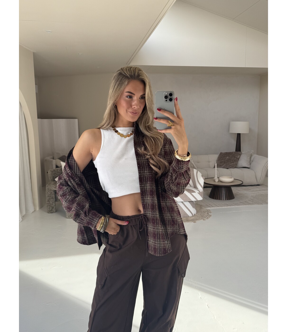 Blouse geruit bordeaux glitters | Clara