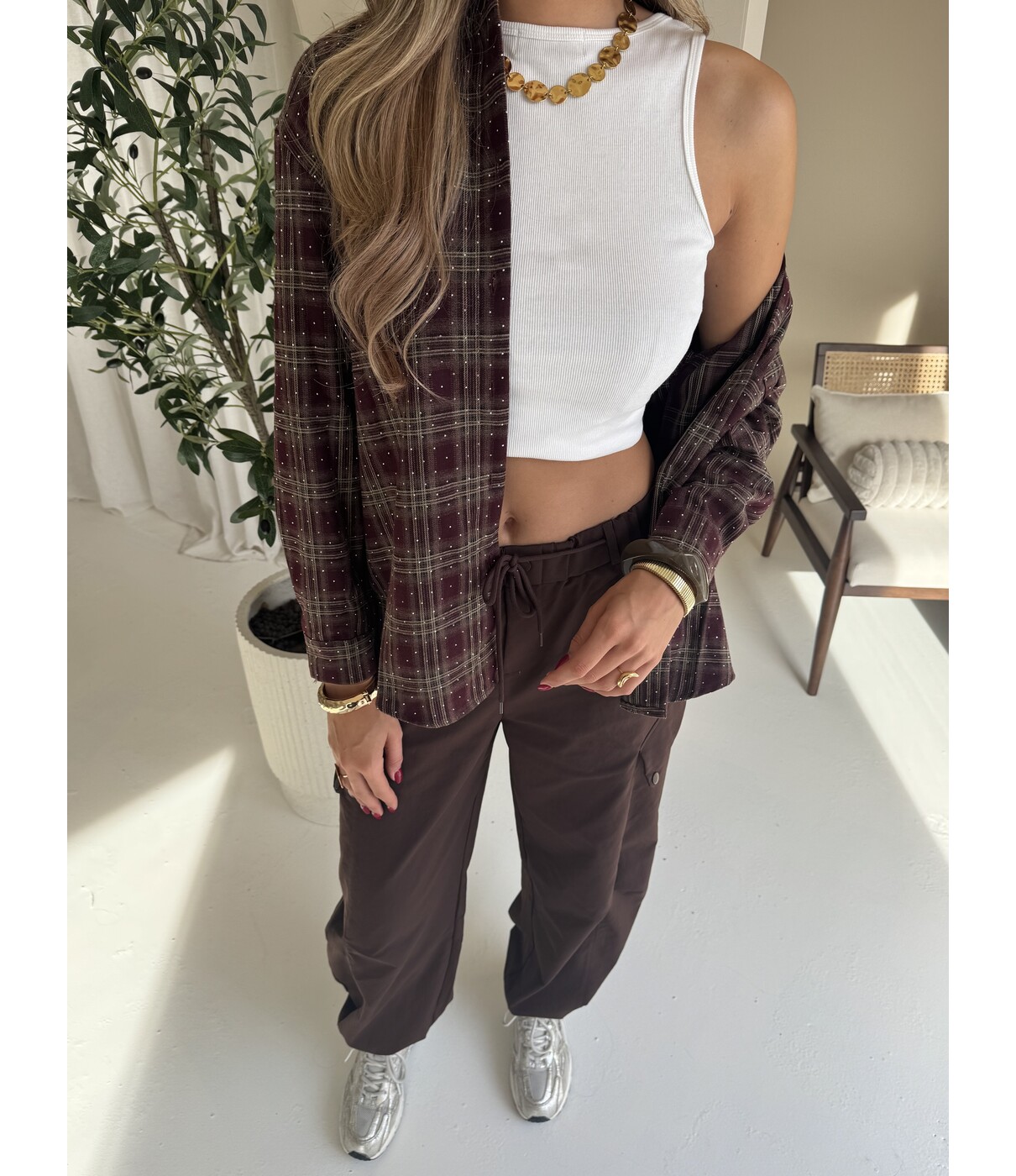 Blouse geruit bordeaux glitters | Clara