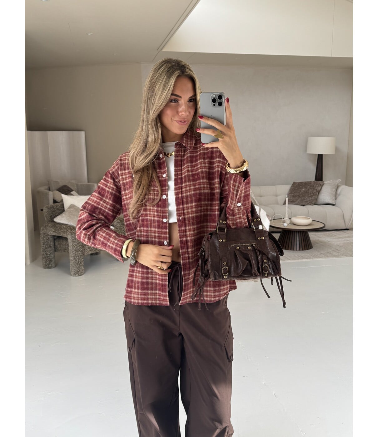 Colourful Rebel Colourful Rebel Talia check blouse | rood
