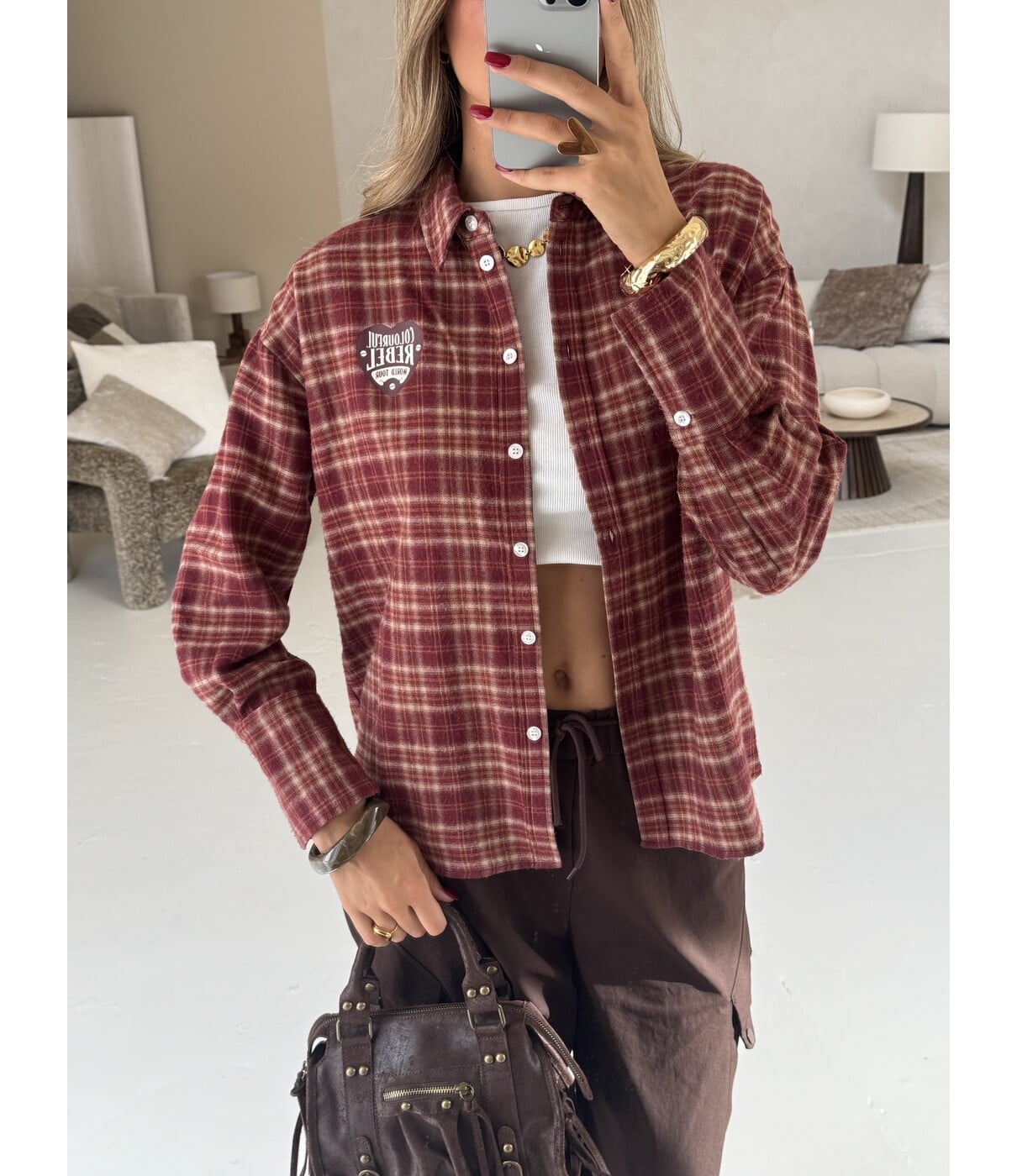 Colourful Rebel Colourful Rebel Talia check blouse | rood