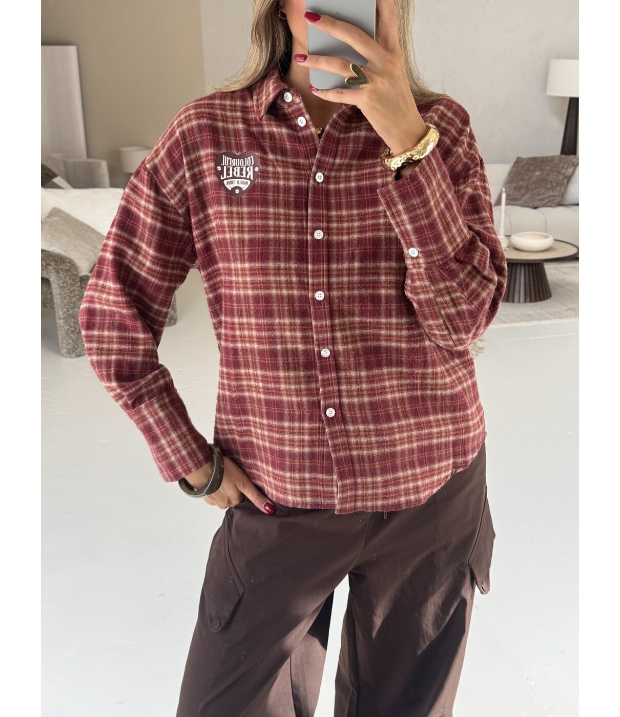 Colourful Rebel Colourful Rebel Talia check blouse | rood
