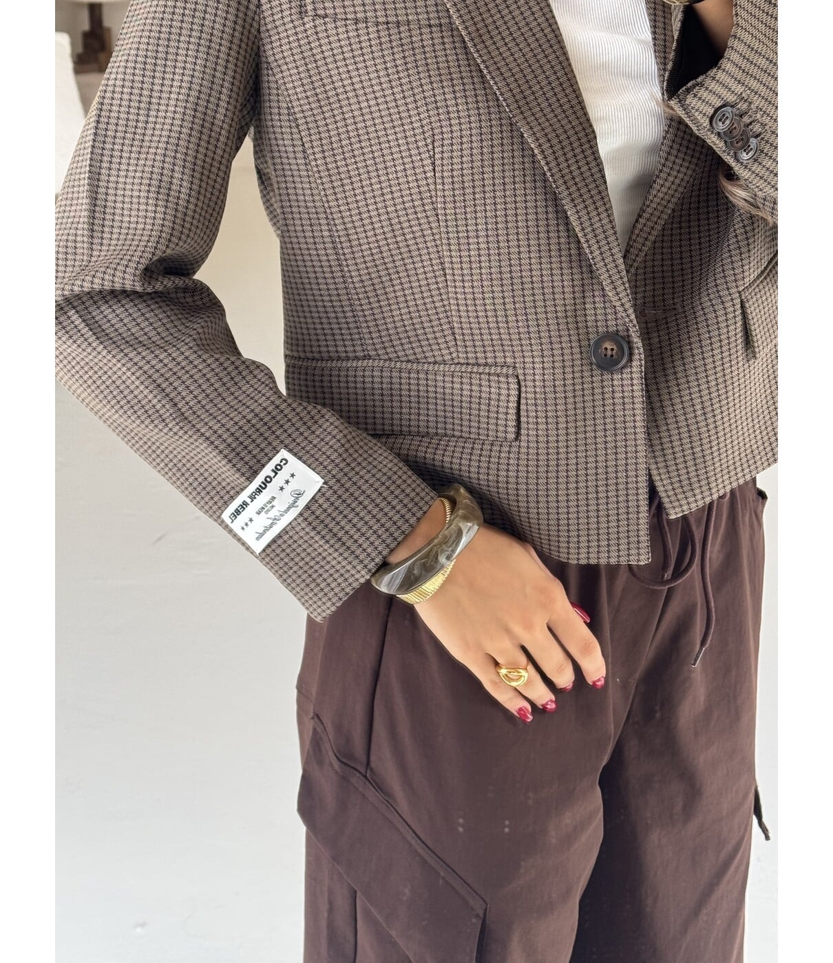 Colourful Rebel Colourful Rebel Dova herringbone cropped blazer | bruin