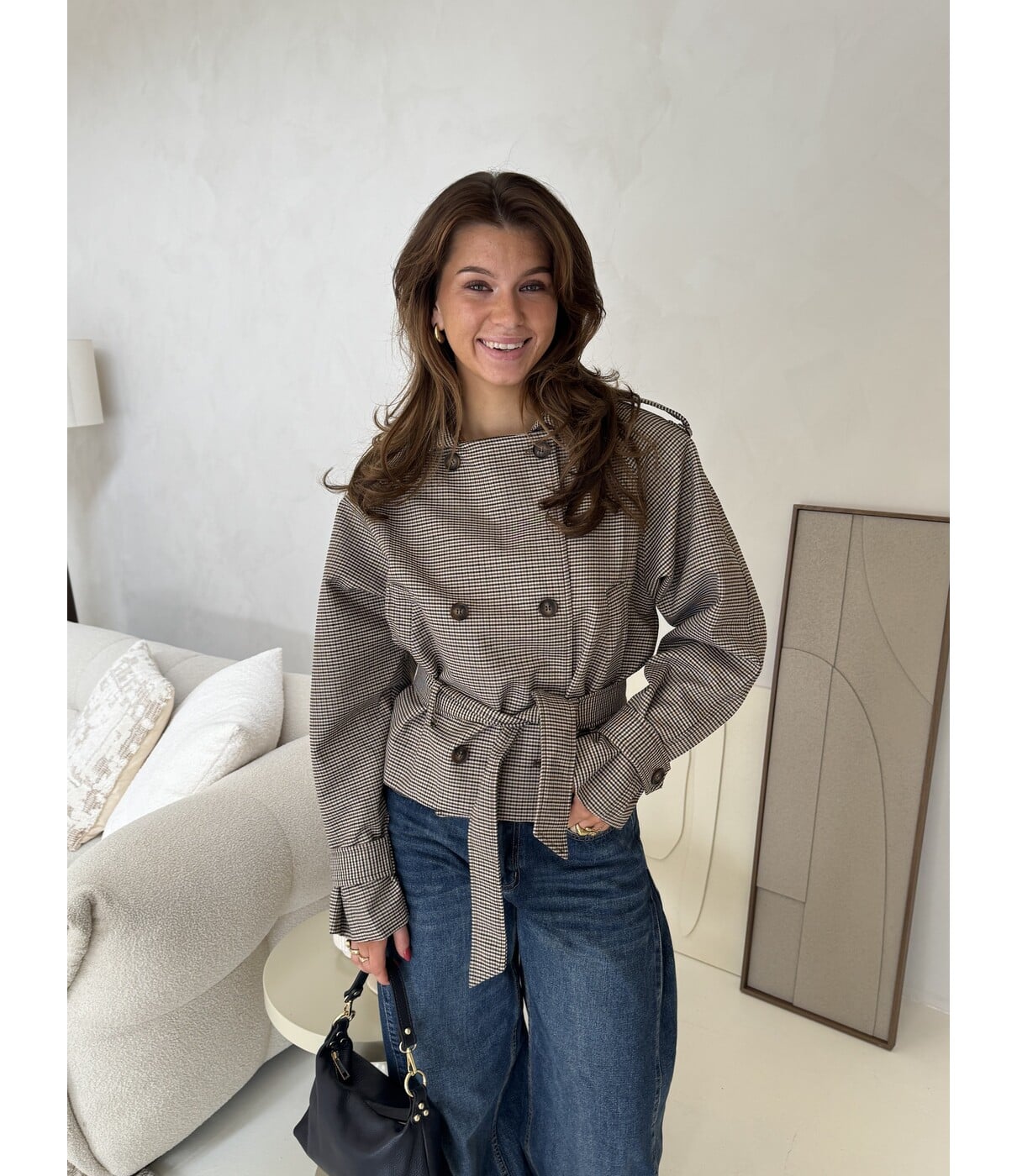 Jas geruit taupe | Pippa