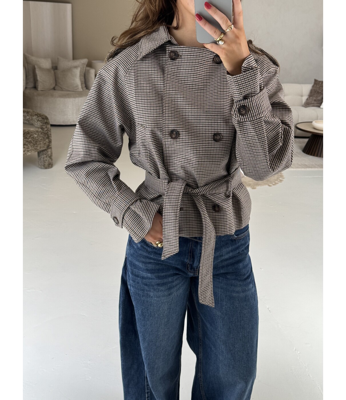 Jas geruit taupe | Pippa