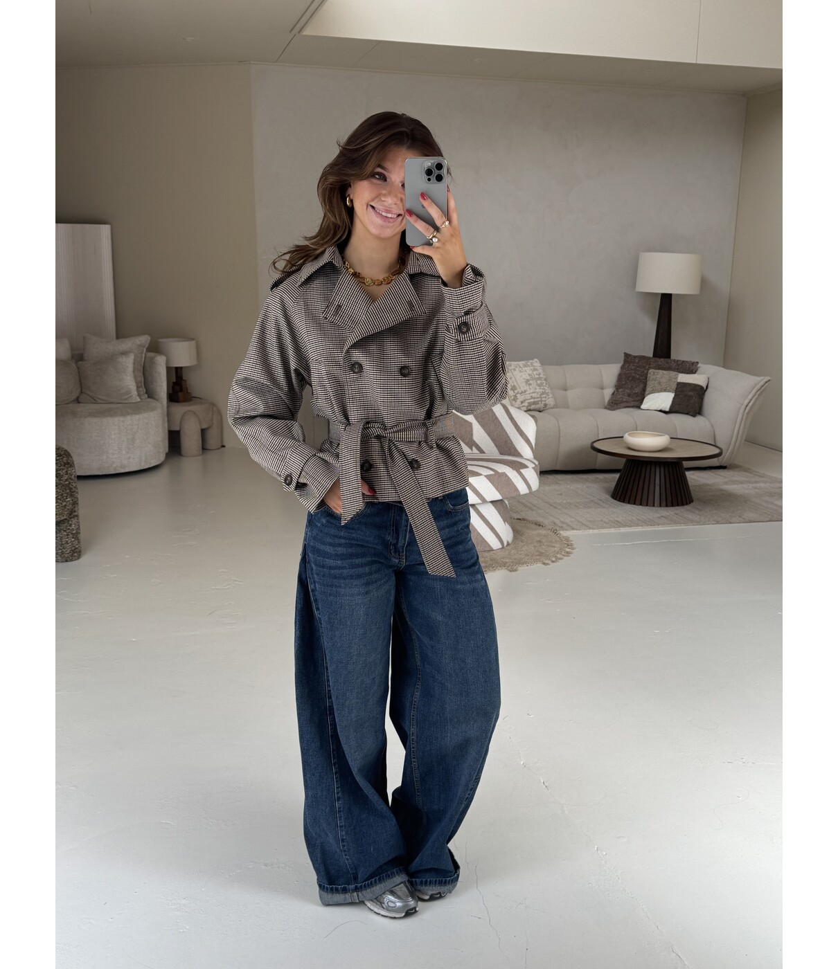 Jas geruit taupe | Pippa