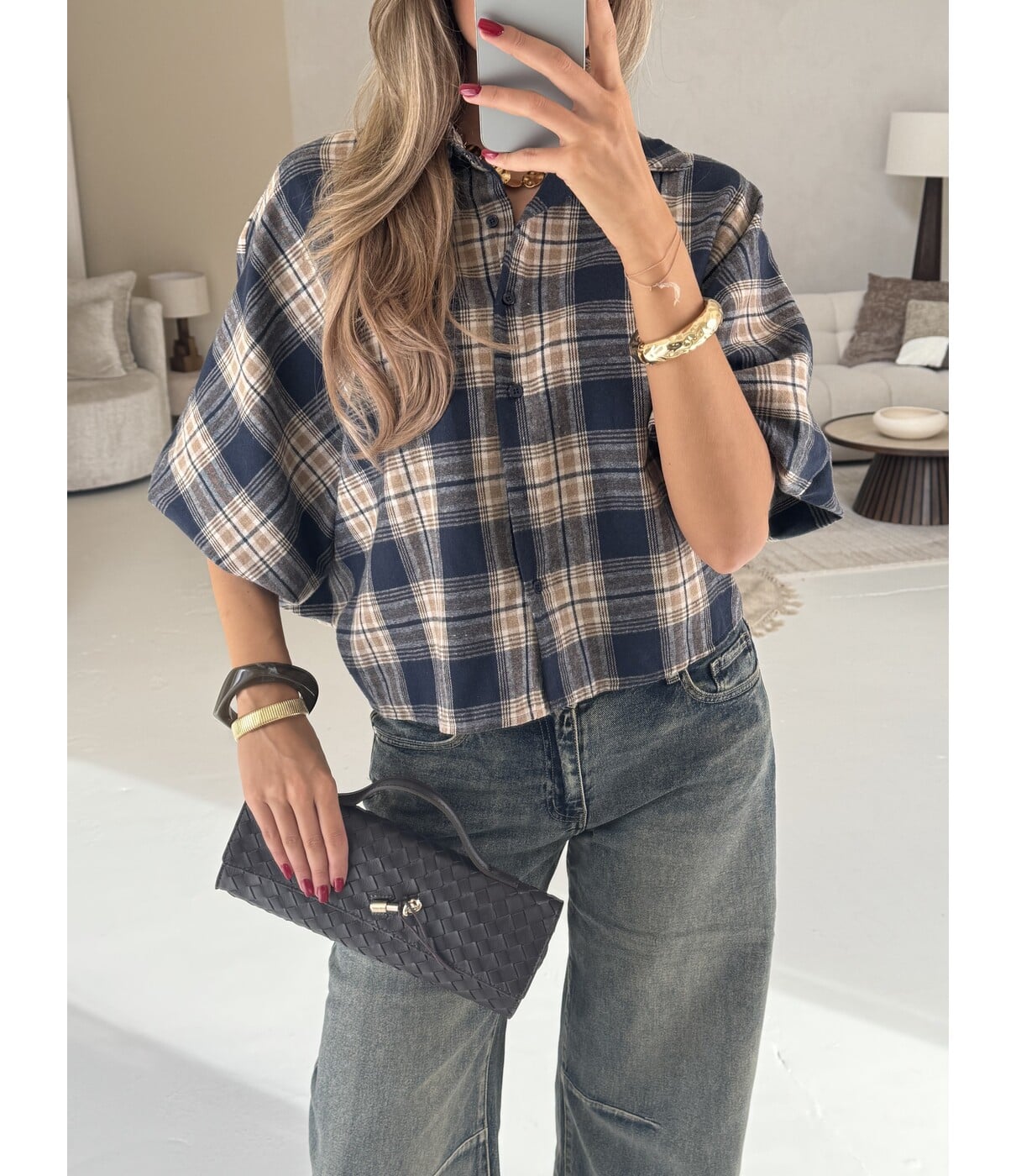 Blouse geruit blauw | Mira