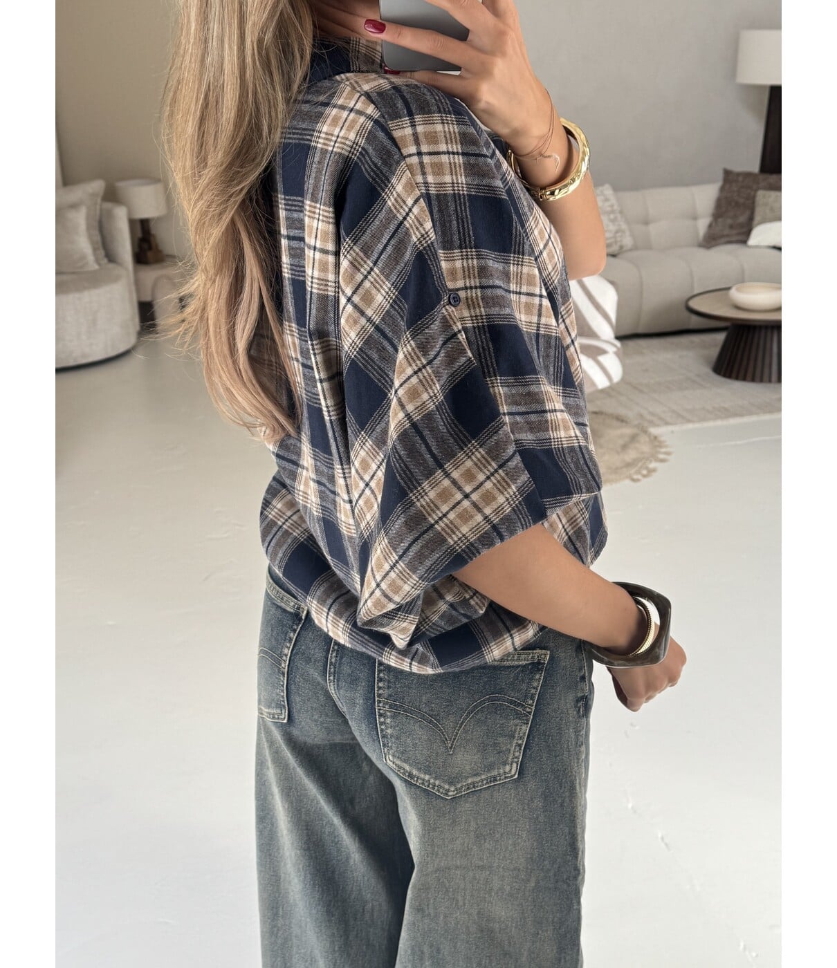 Blouse geruit blauw | Mira