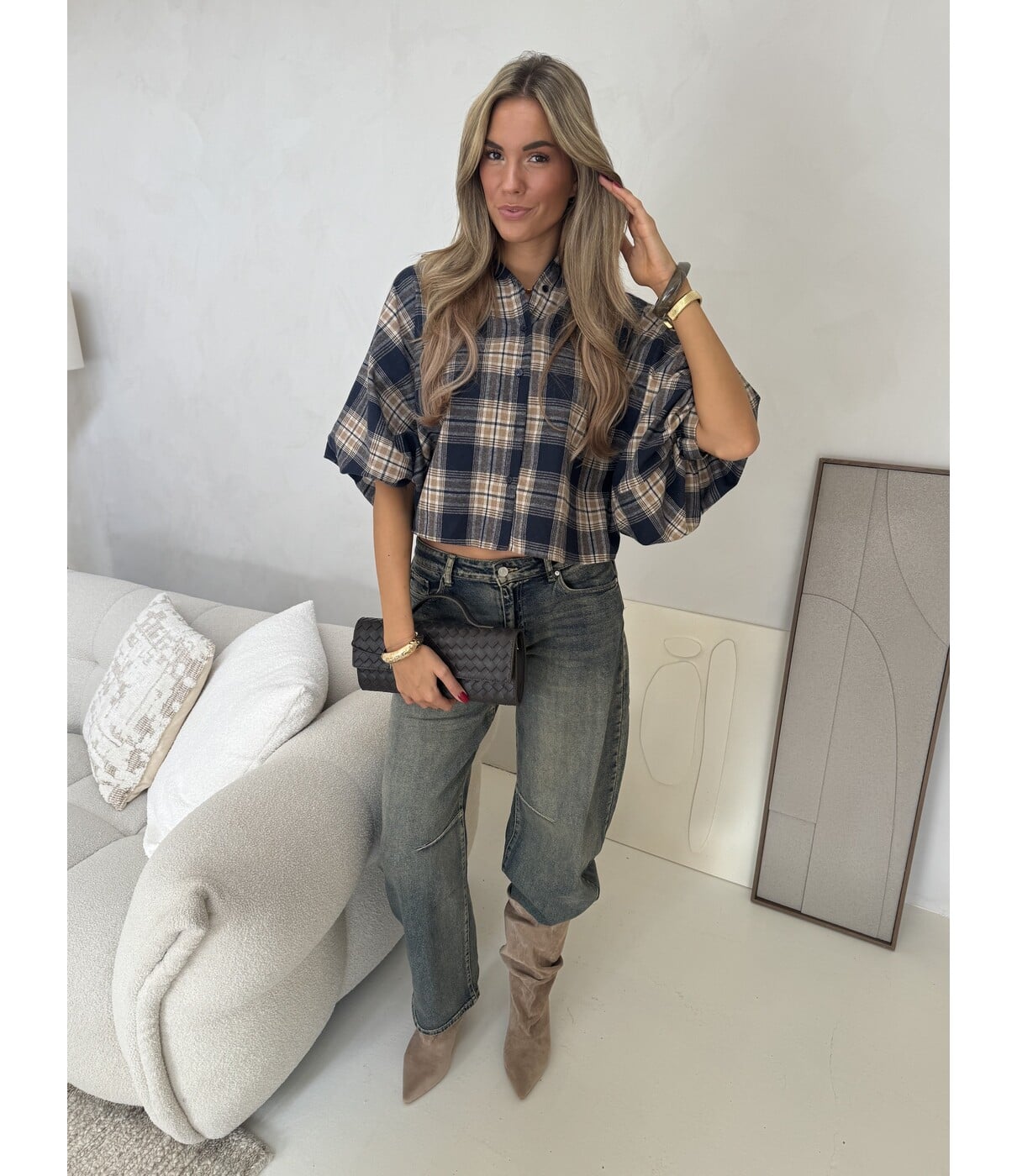 Blouse geruit blauw | Mira
