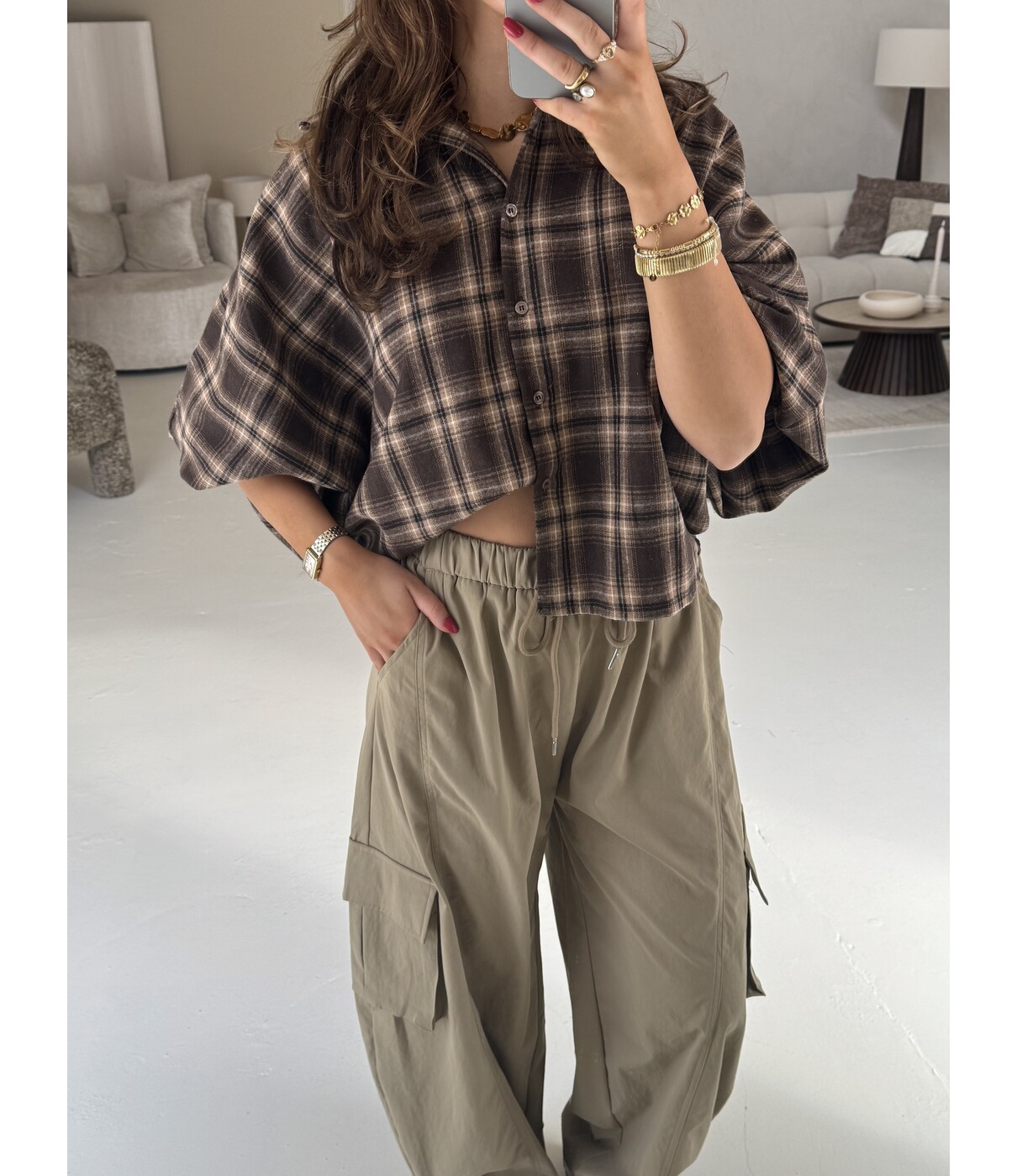 Blouse geruit bruin | Mira