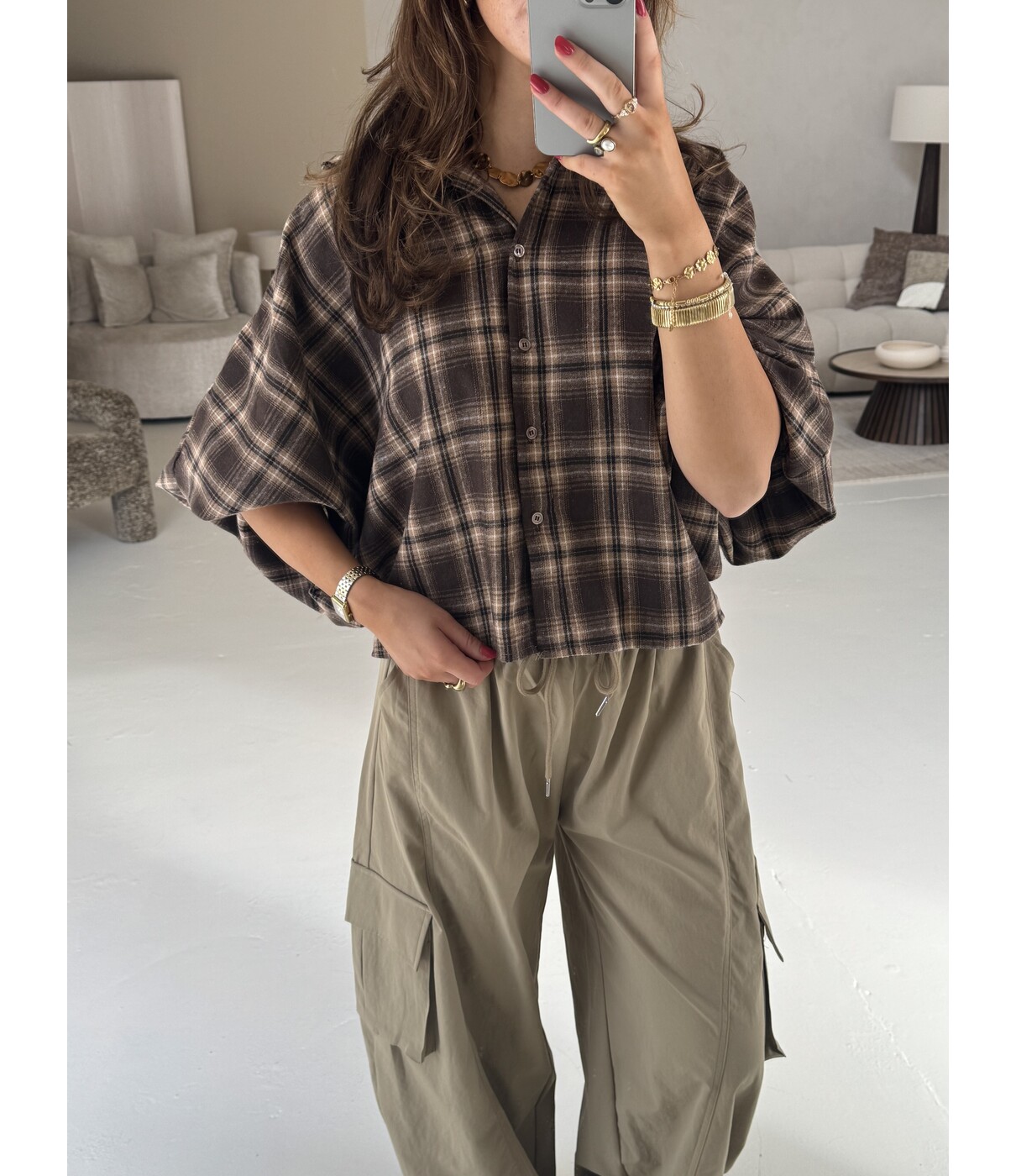 Blouse geruit bruin | Mira