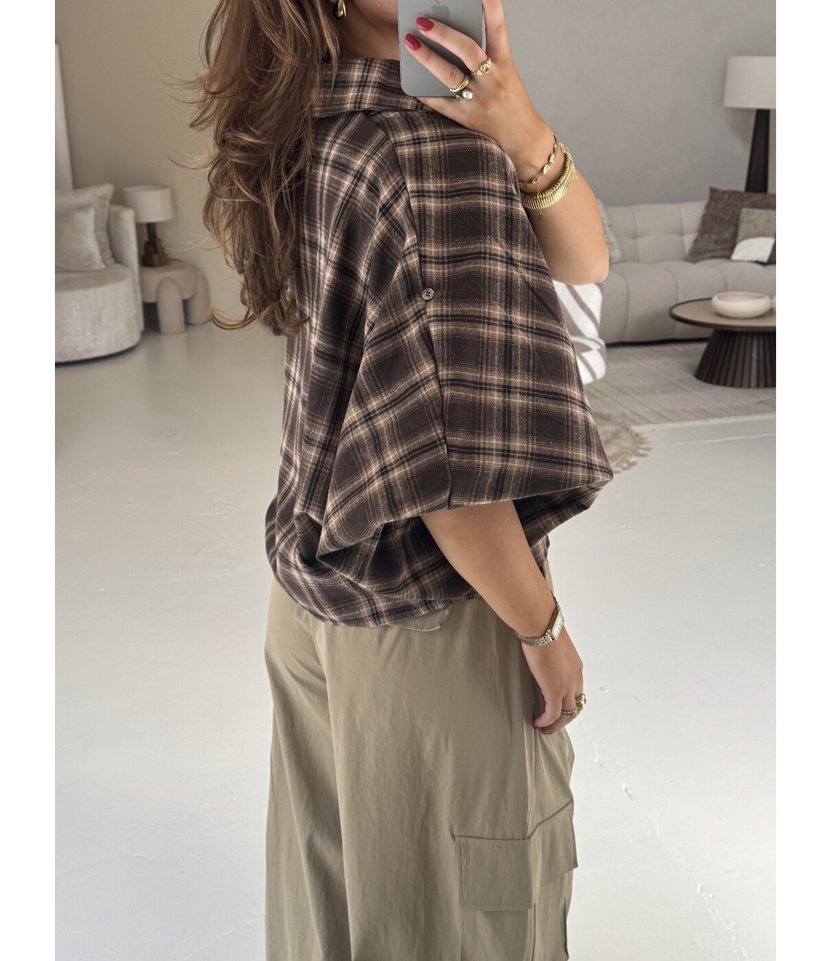 Blouse geruit bruin | Mira