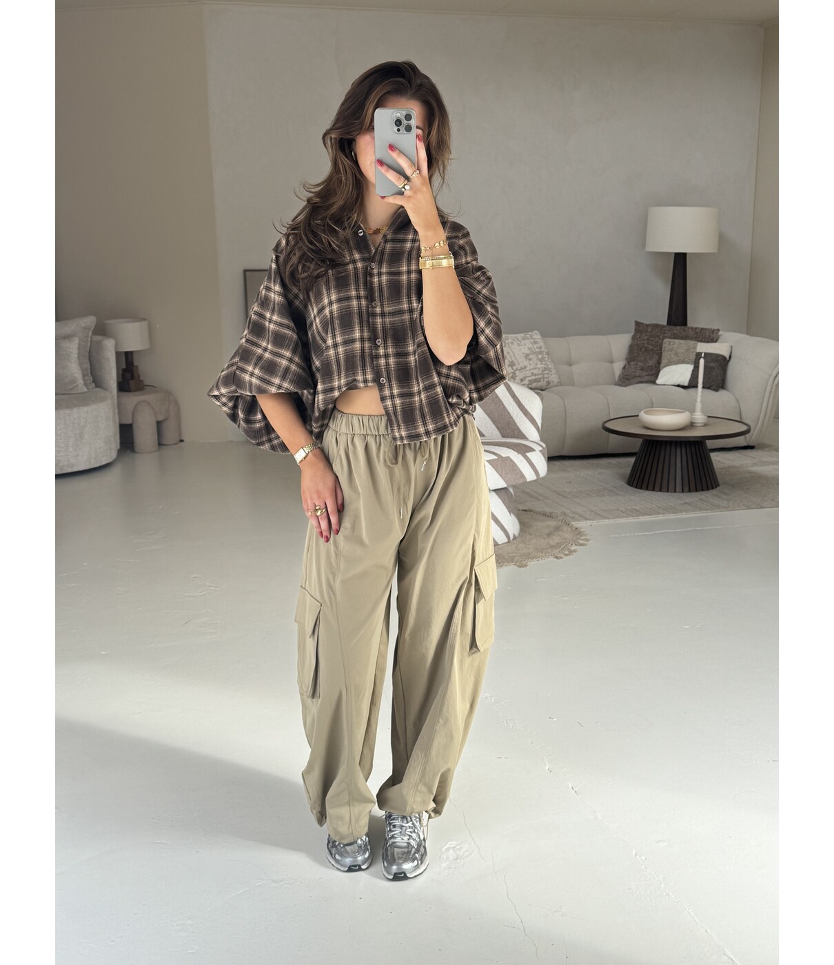 Blouse geruit bruin | Mira