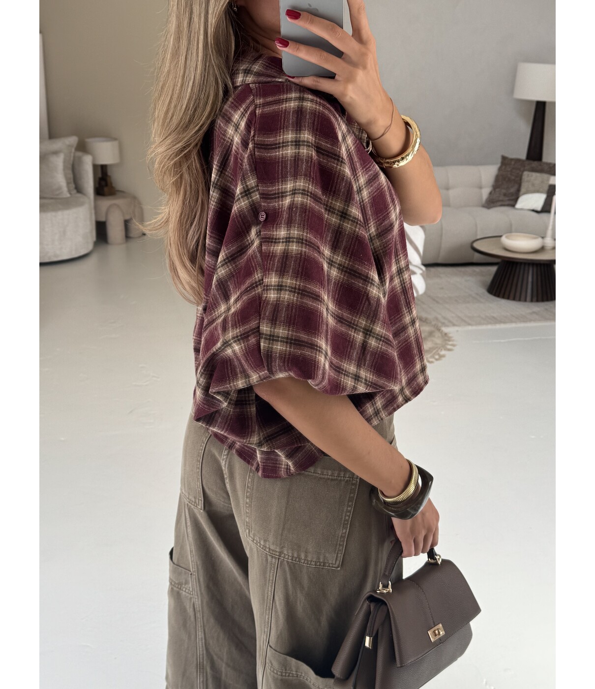 Blouse geruit bordeaux | Mira