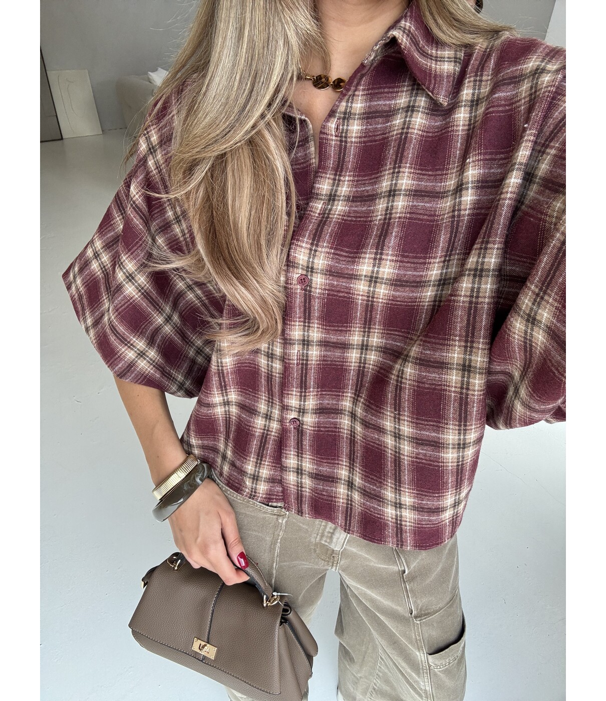 Blouse geruit bordeaux | Mira