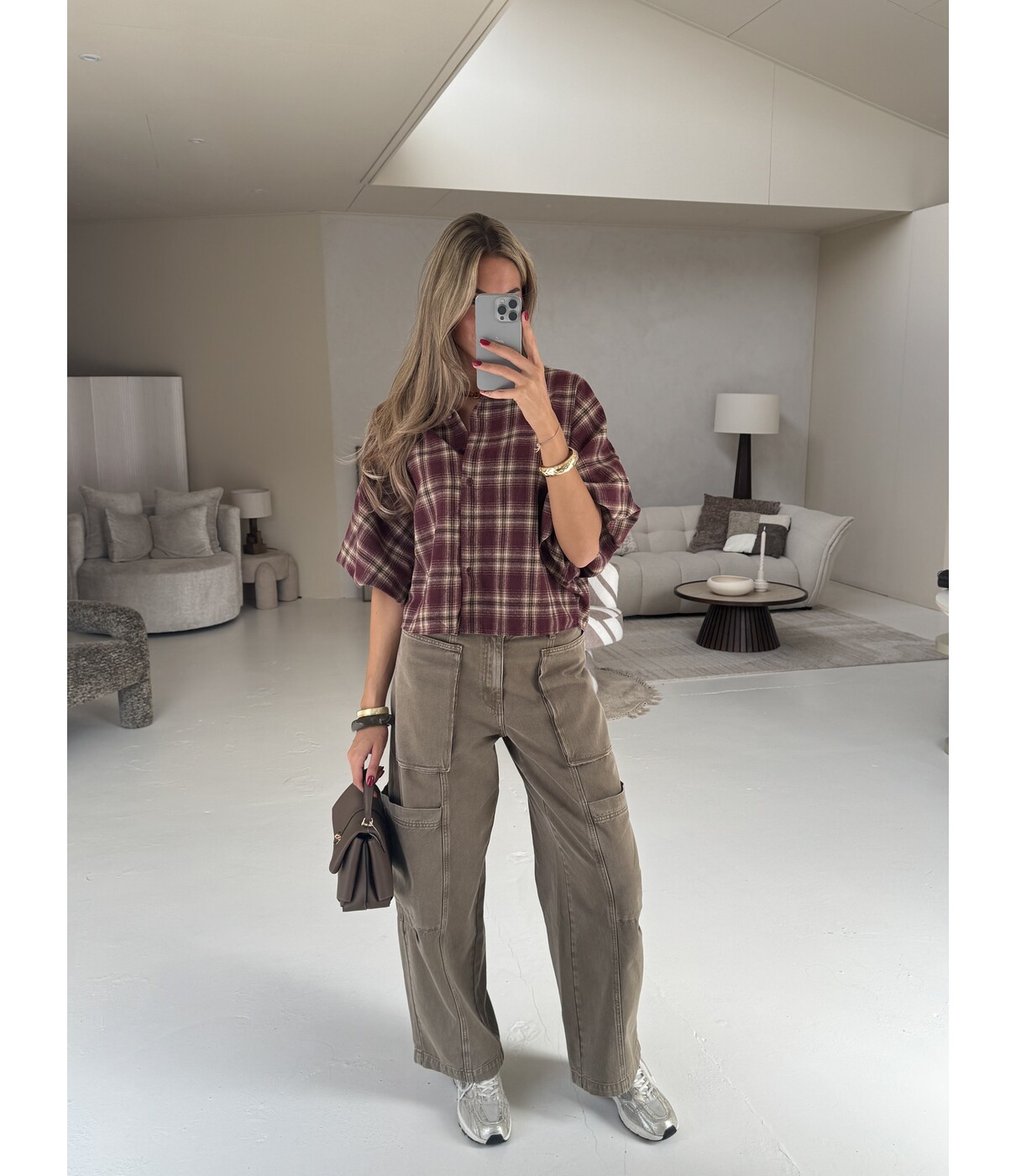 Blouse geruit bordeaux | Mira