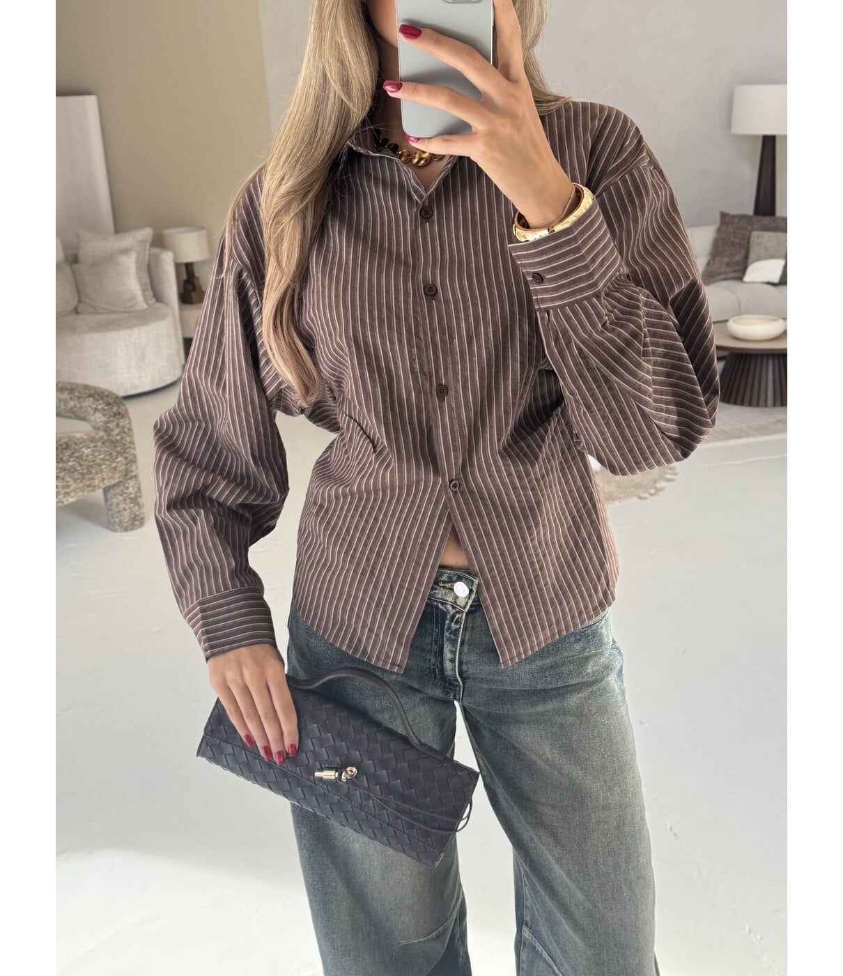 Blouse gestreept bruin | Celine