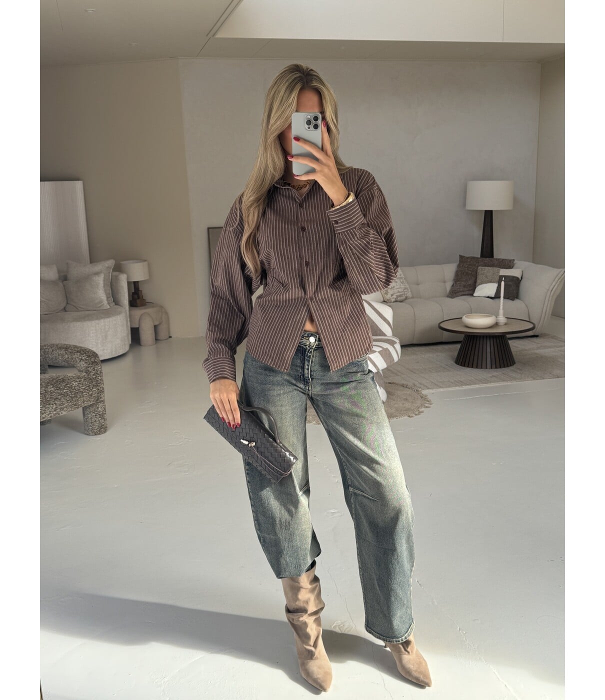 Blouse gestreept bruin | Celine