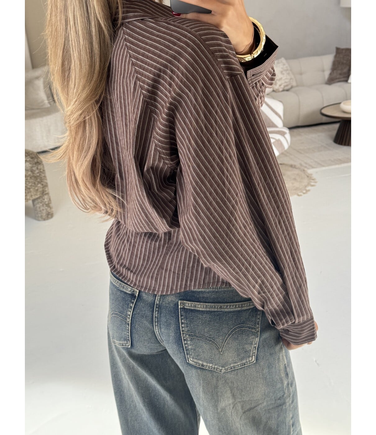 Blouse gestreept bruin | Celine