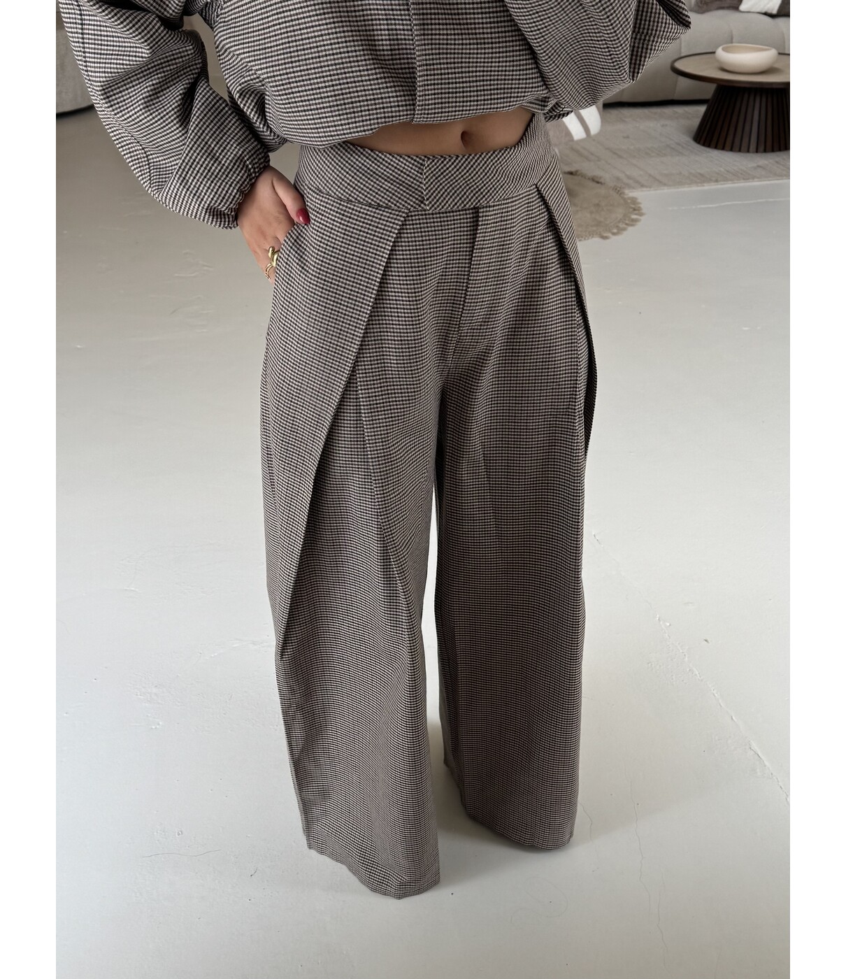 Broek geruit taupe | Astrid