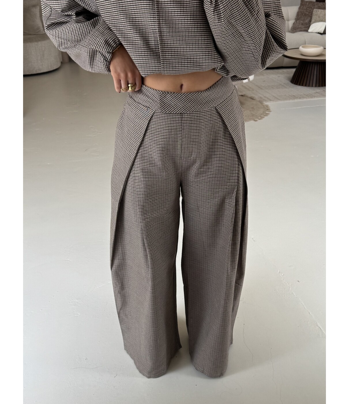 Broek geruit taupe | Astrid