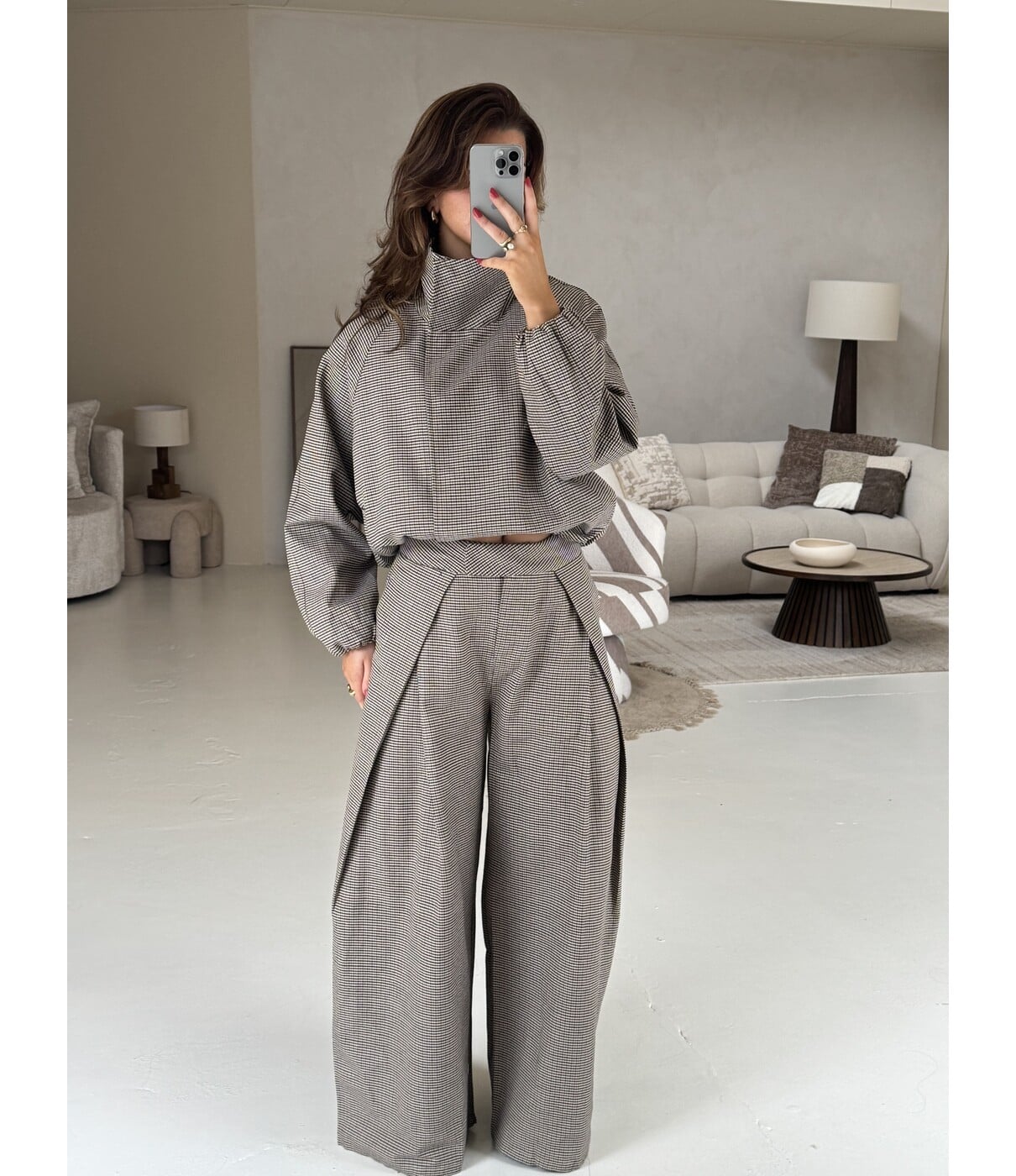 Broek geruit taupe | Astrid