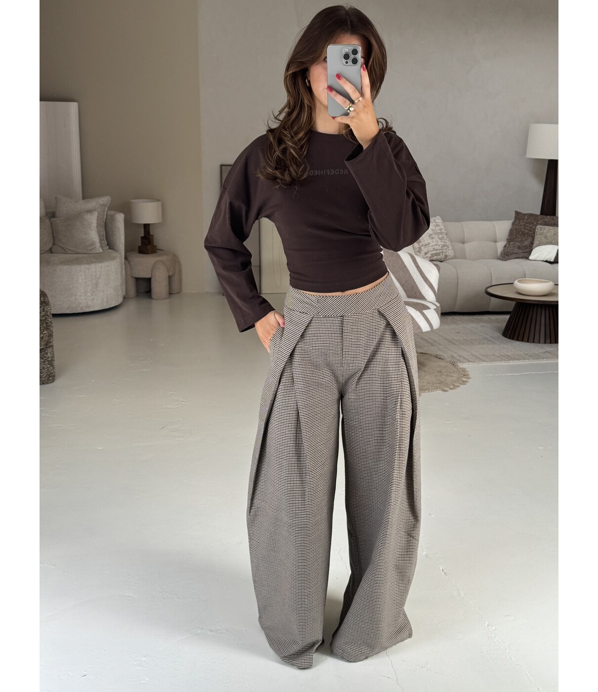 Broek geruit taupe | Astrid