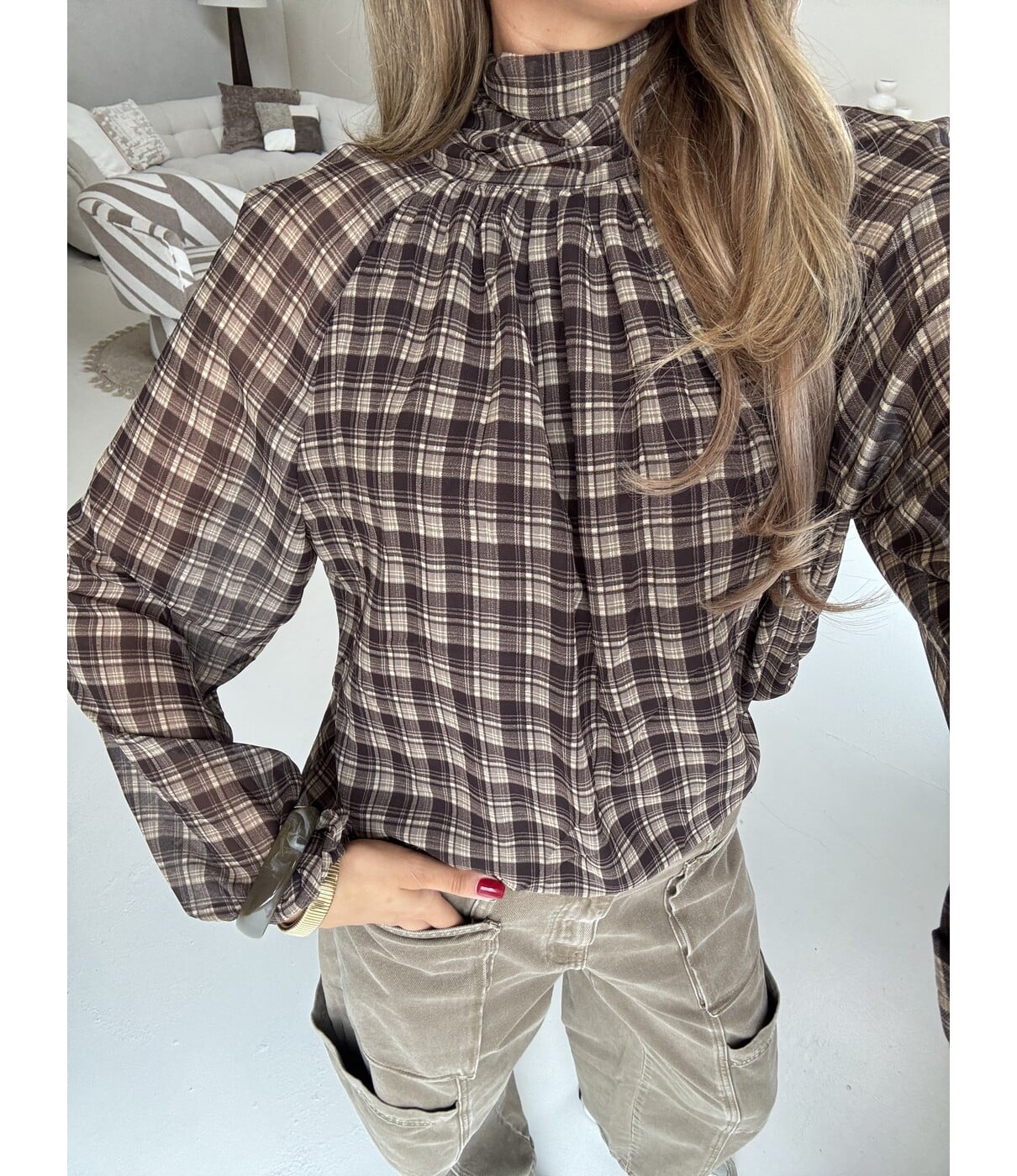 Blouse geruit bruin | Nerina