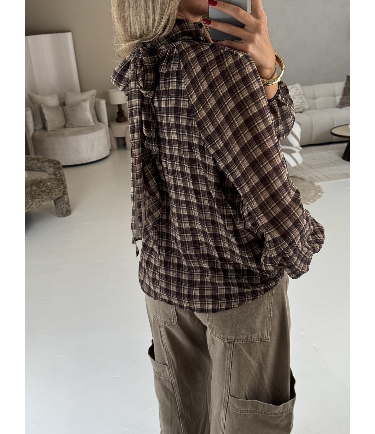 Blouse geruit bruin | Nerina