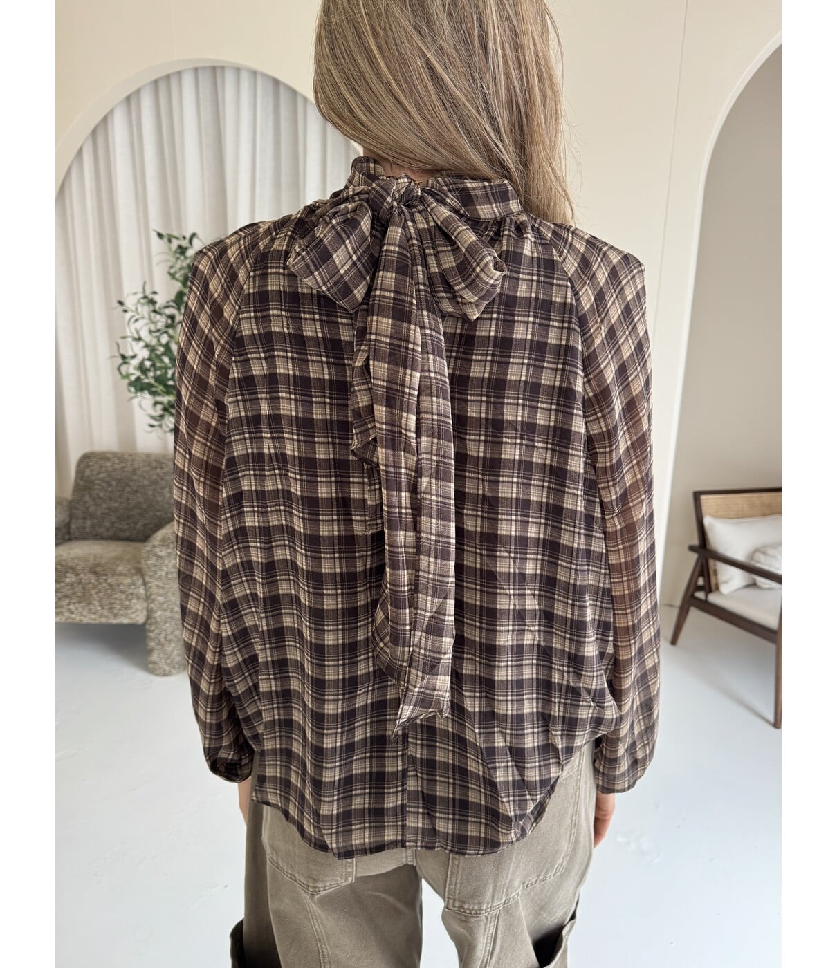 Blouse geruit bruin | Nerina