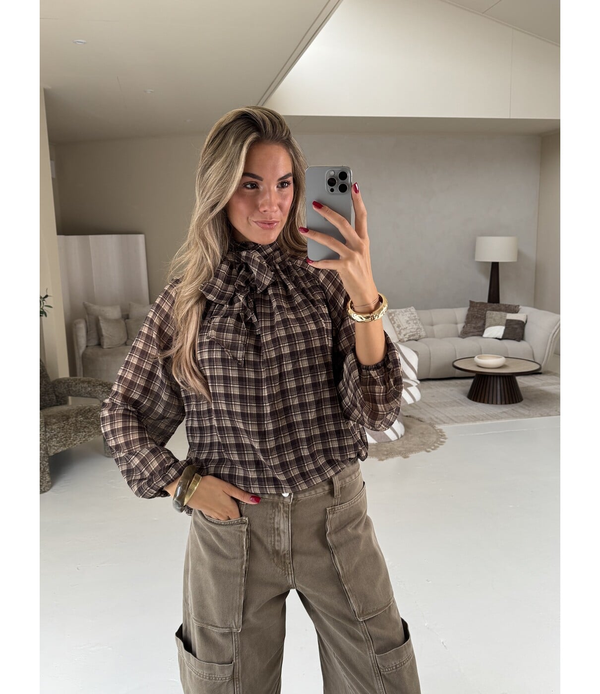 Blouse geruit bruin | Nerina
