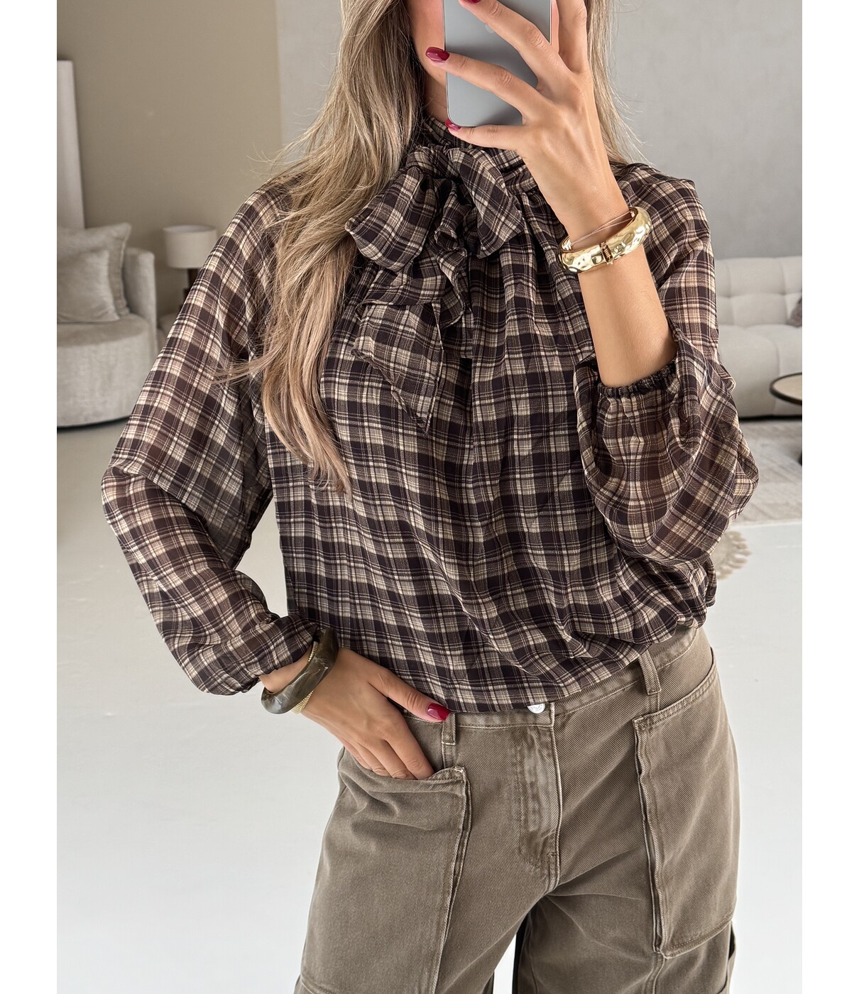 Blouse geruit bruin | Nerina