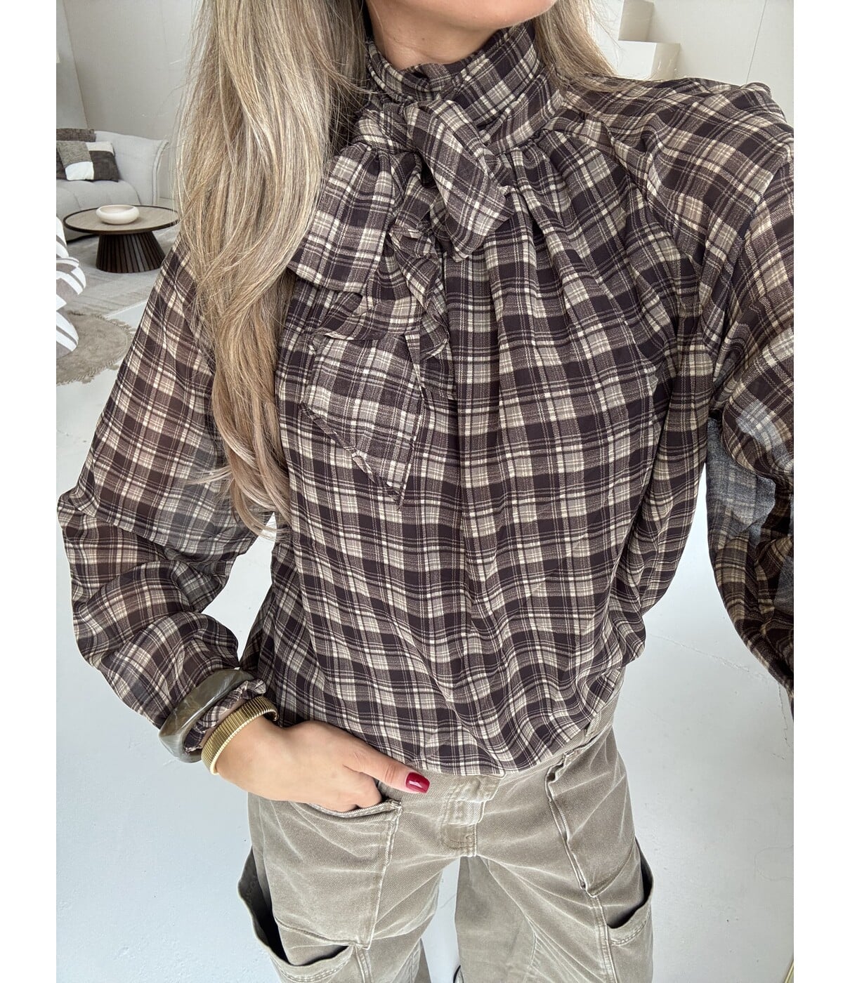 Blouse geruit bruin | Nerina