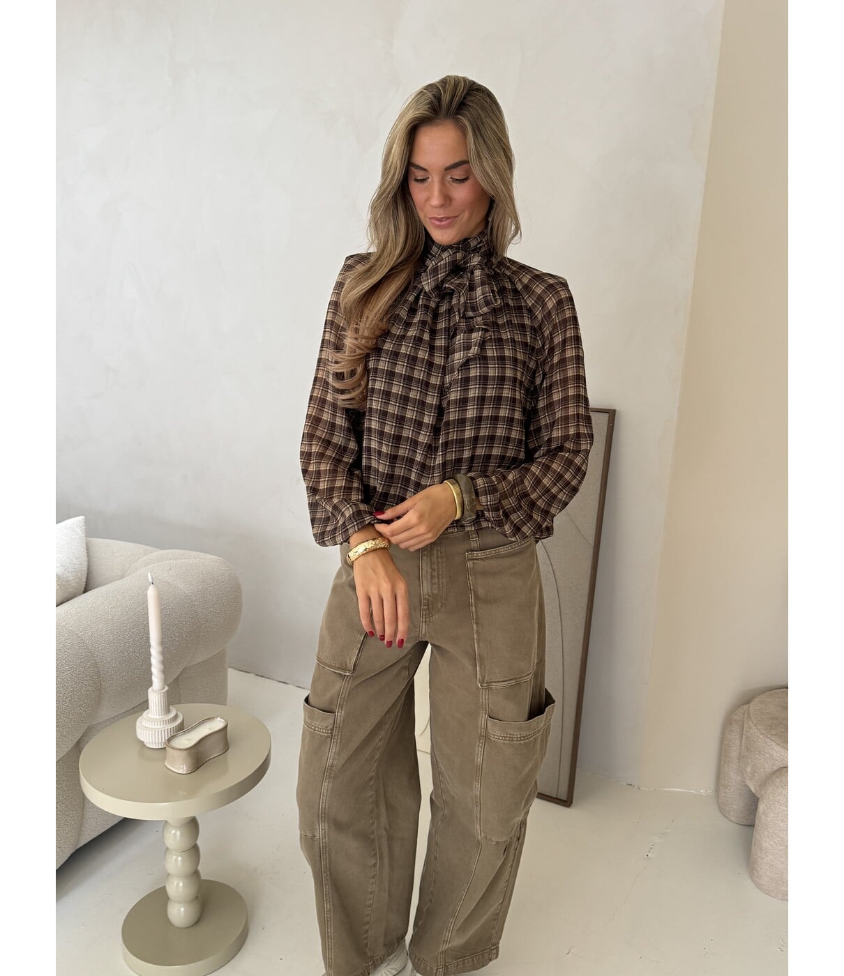 Blouse geruit bruin | Nerina