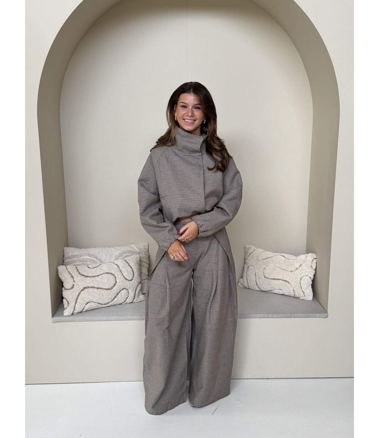 Broek geruit taupe | Astrid
