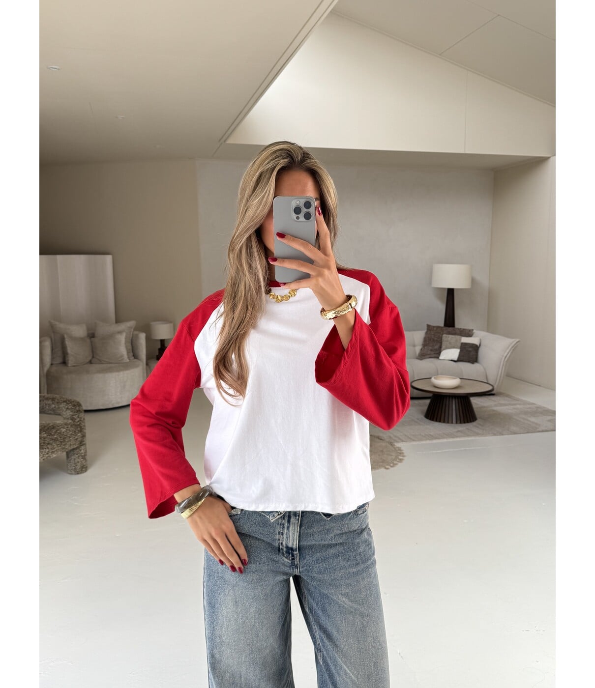 Longsleeve wit/rood | Melissa