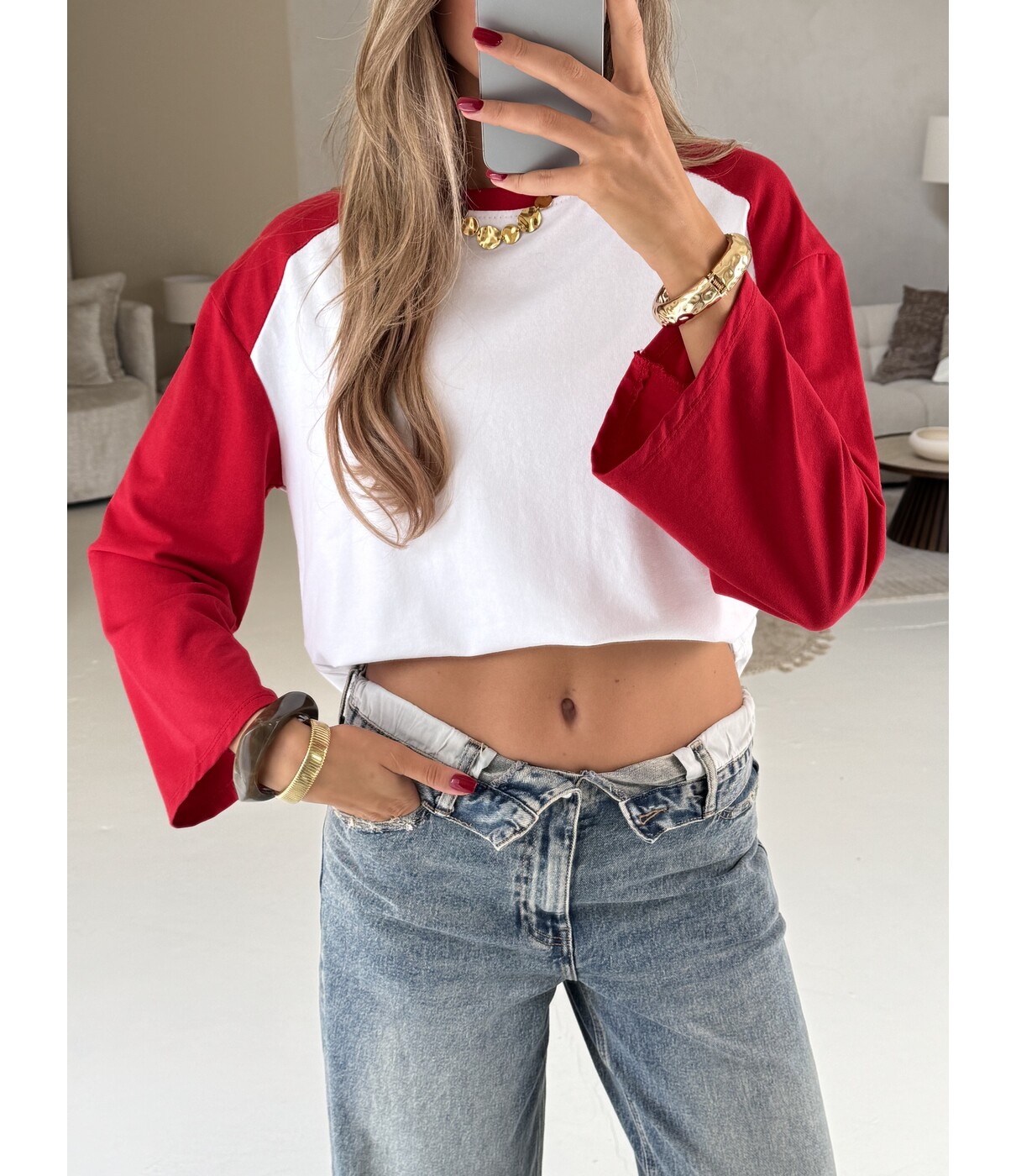 Longsleeve wit/rood | Melissa