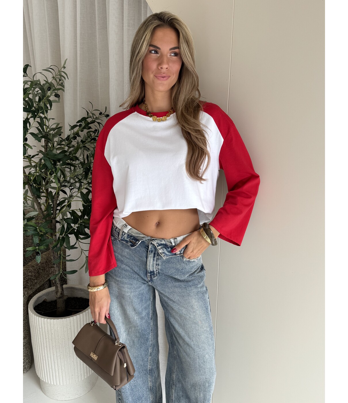 Longsleeve wit/rood | Melissa