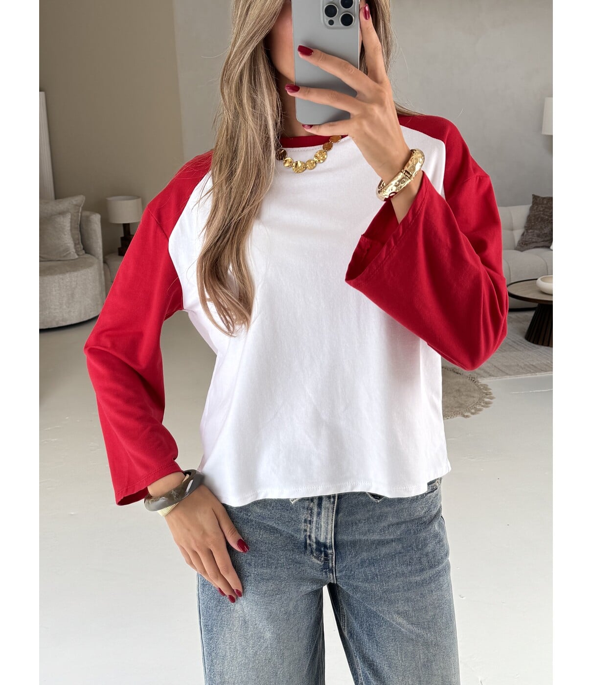 Longsleeve wit/rood | Melissa