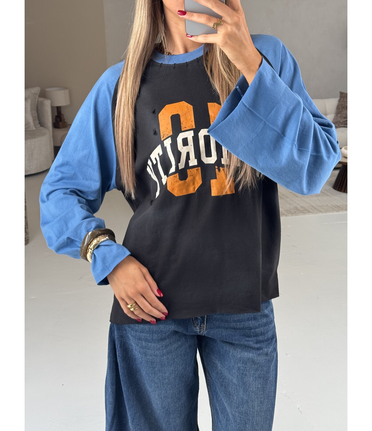 Priority  distressed longsleeve | lichtblauw