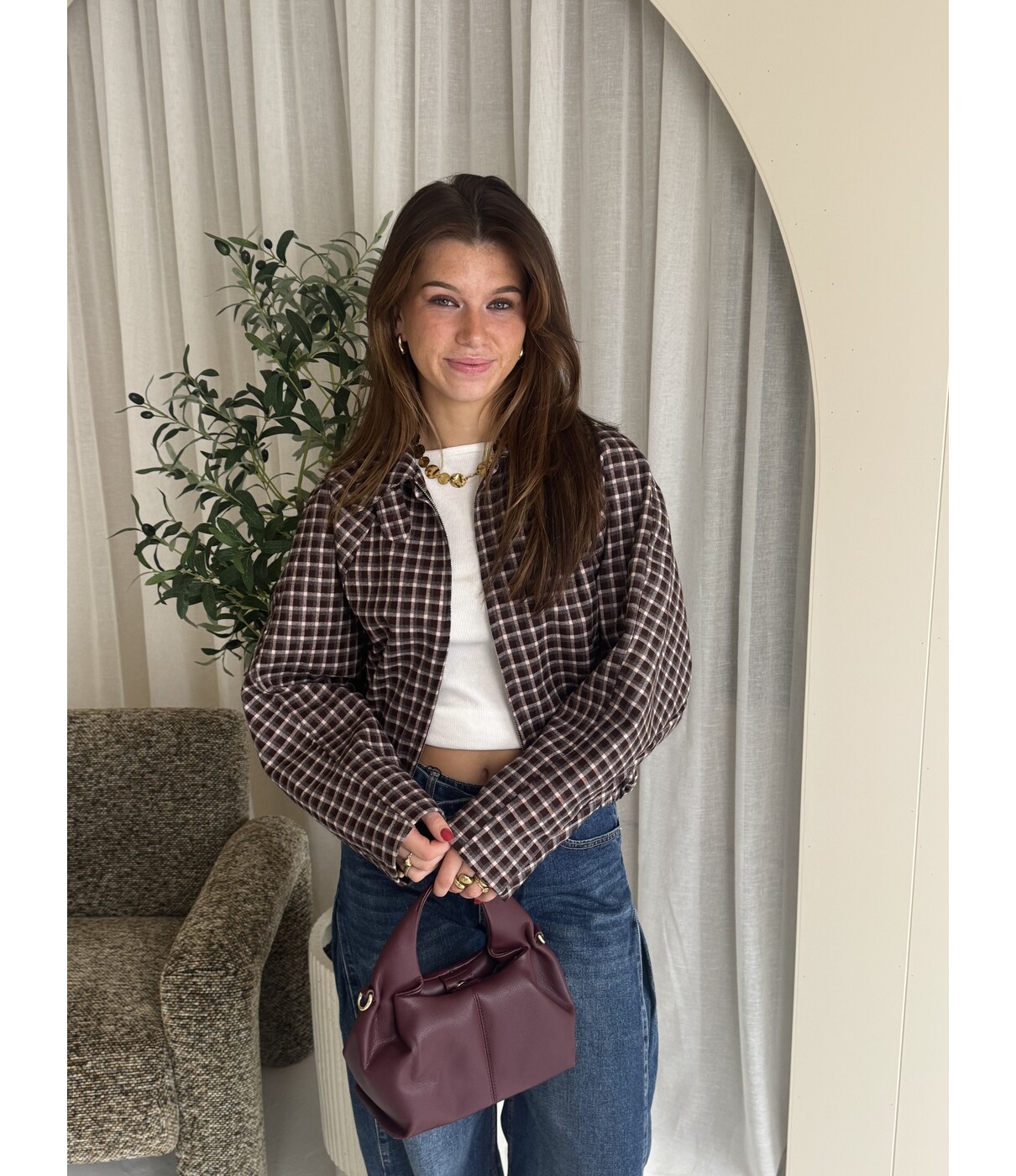 Jasje geruit plum | Liv