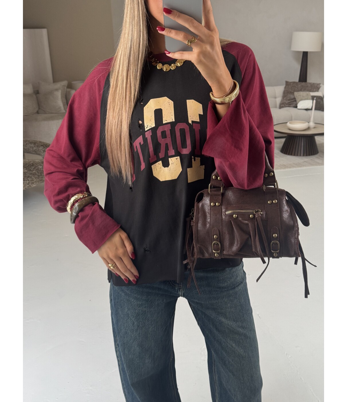 Priority distressed longsleeve | bordeaux