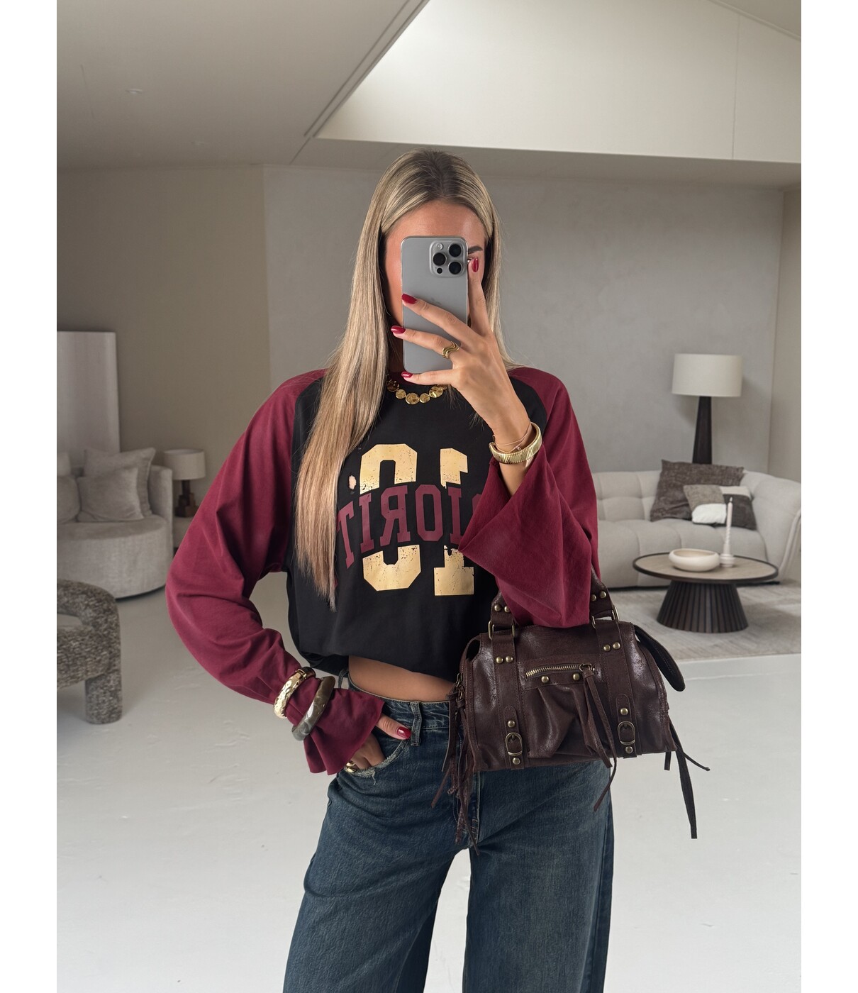 Priority distressed longsleeve | bordeaux